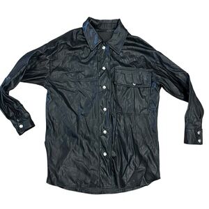 SHEIN Faux Black Leather Snap Down Jacket Shirt Size Large